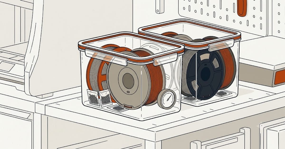 Filament spools in sealed containers with desiccant