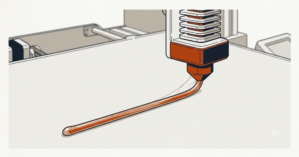 PETG filament extruding with a visible glossy strand