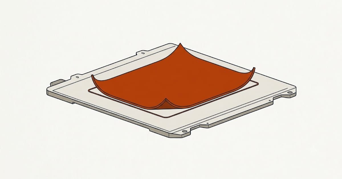 A warped print lifting from the build plate at the corners